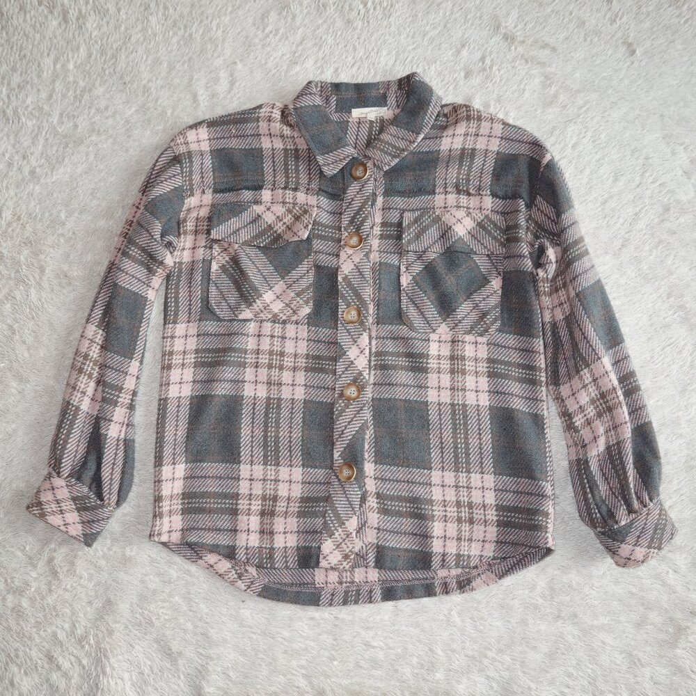 Women's Size Small Shacket Pink Plaid Soft Long Sleeve Flannel Button Down Shirt - Picture 1 of 4